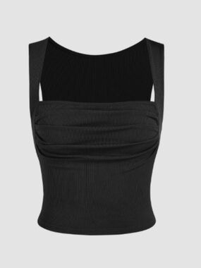 Cider Black Ribbed Draped Tank